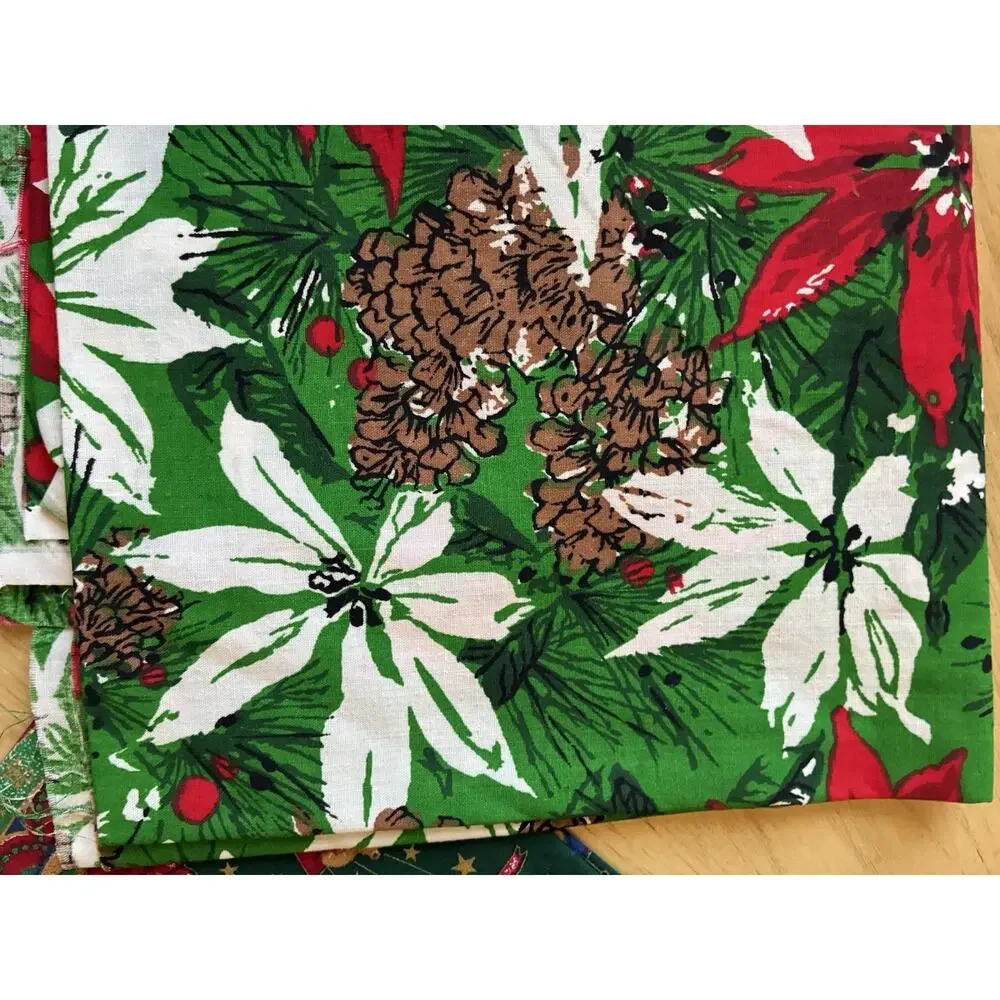 VTG Christmas Fabric Lot Springs Mills Peter Pan Poinsettia Teddy Bear 6 Yds